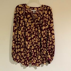 NWT Nine West Flowy Purple & Tan Long Sleeve Blouse, Women’s Size 1X